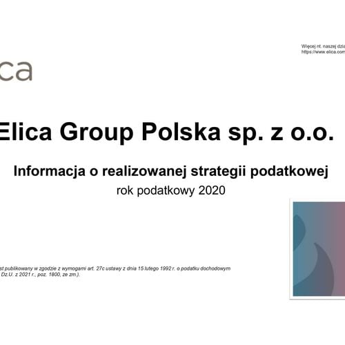 Elica Group Polska sp. z o.o. Informacja o realizowanej strategii podatkowej rok podatkowy 2020